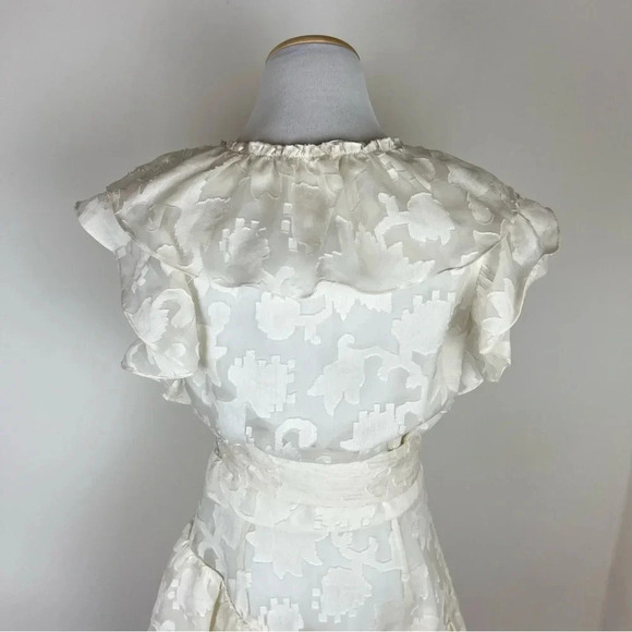 Veronica Beard Mahita Ecru Silk Jacquard Ruffled Cream Size 6 - Picture 7 of 9